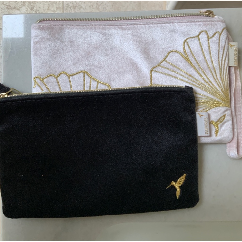 Black and Cream Clutch Set with Gold Embroidery